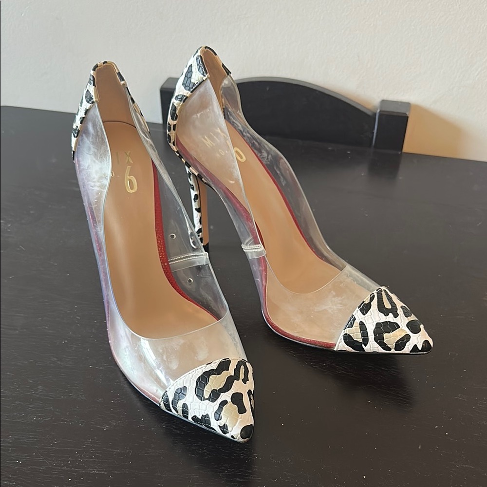 Mix No. 6 Cream and Black Stiletto Heels with Animal Print